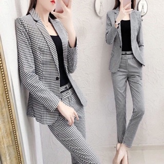 Set bộ vest cao cấp caro bao đẹp y hình size M L XL 2Xl