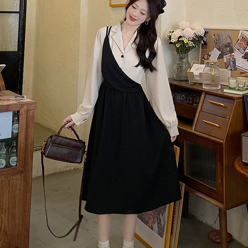 IELGY Đầm Giả Hai Mảnh Màu Sắc Tương Phản Thời Trang Cao Cấp Dành Cho Nữ