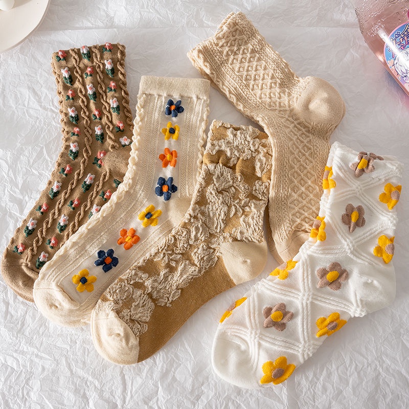 Set 3 đôi vớ dài trung bình thời trang thu đông Hàn Quốc cho nữ