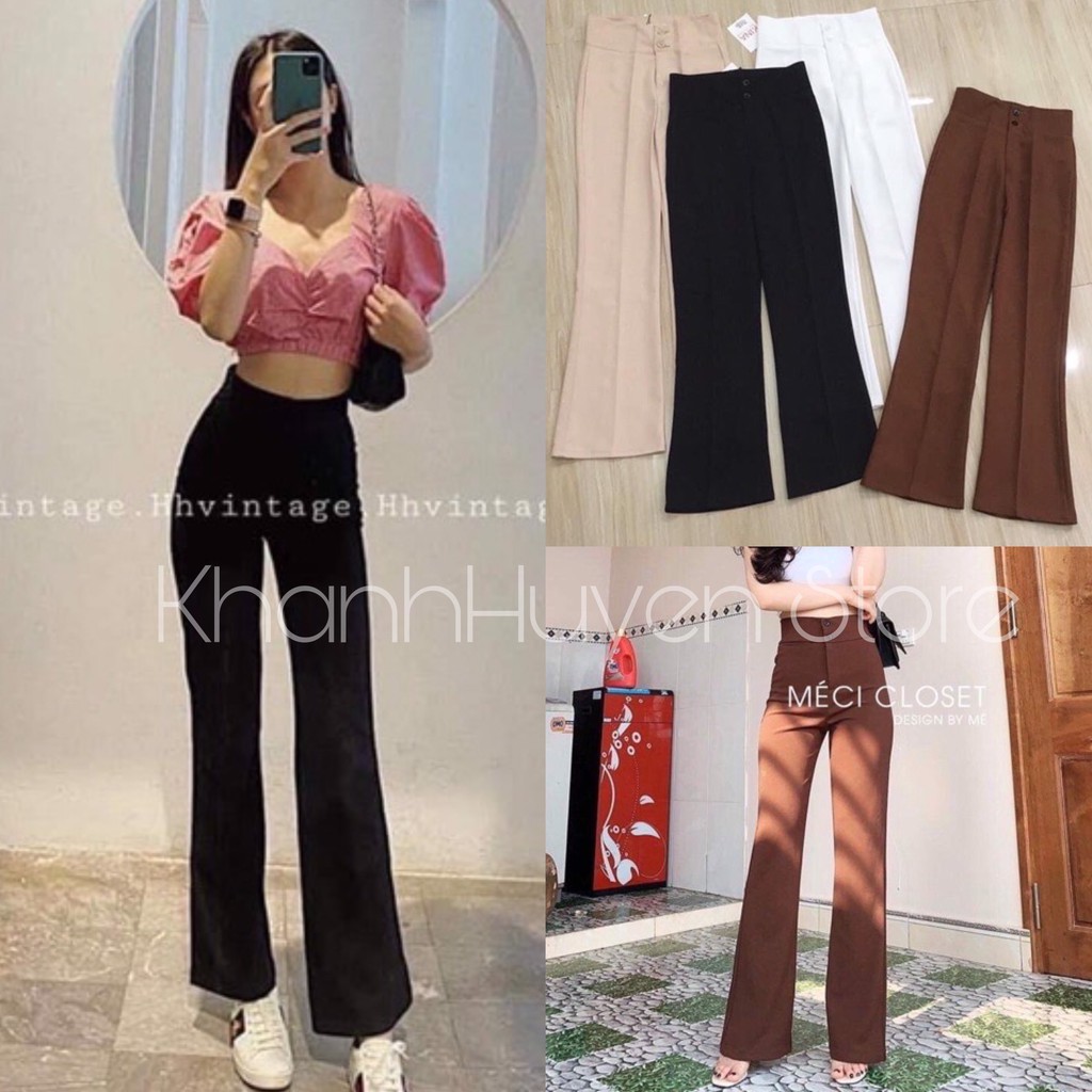 Quần Ống Loe Tuyết Mưa 2 Khuy Nữ | Quần Công Sở Cạp Cao, Sang Xịn, Không Nhăn