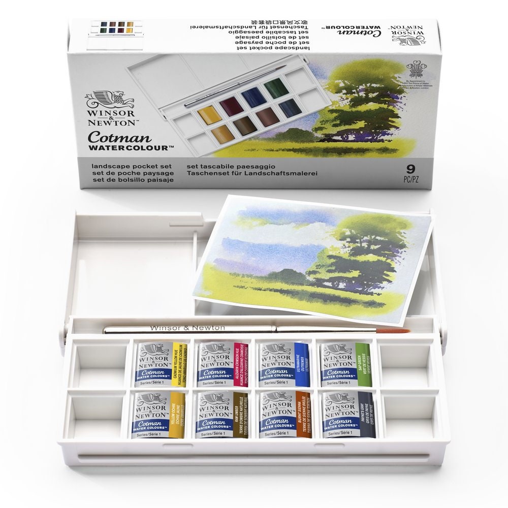 [DA ĐEN] Màu Nước Winsor Newton Cot Man 8 Màu Landscape Kèm Cọ