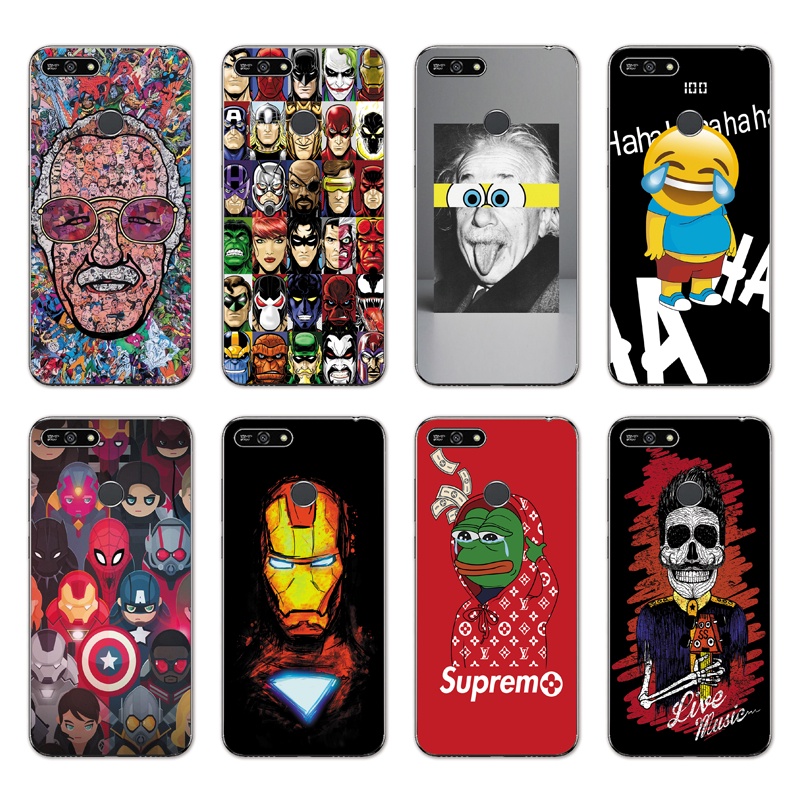 Huawei Y7 Prime 2018/Honor 6X 6C /GR3 GR5 2017/Enjoy 6 6S 5 5S Y6 Pro INS Cute Cartoon Avengers Soft Silicone TPU Phone Casing Hero iron Man Graffiti Case Back Cover Couple