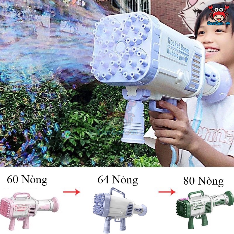 Súng bắn bong bóng 60 nòng 44 80 nòng , súng thổi bong bóng xà phòng đồ chơi cỡ lớn siêu mạnh dùng pin sạc