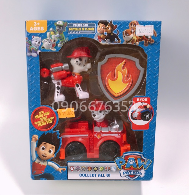 ( M HỘP 1 CHÓ CỨU HỘ LÁI XE+HUY HIỆU+CHÓ CỨU HỘ paw patrol