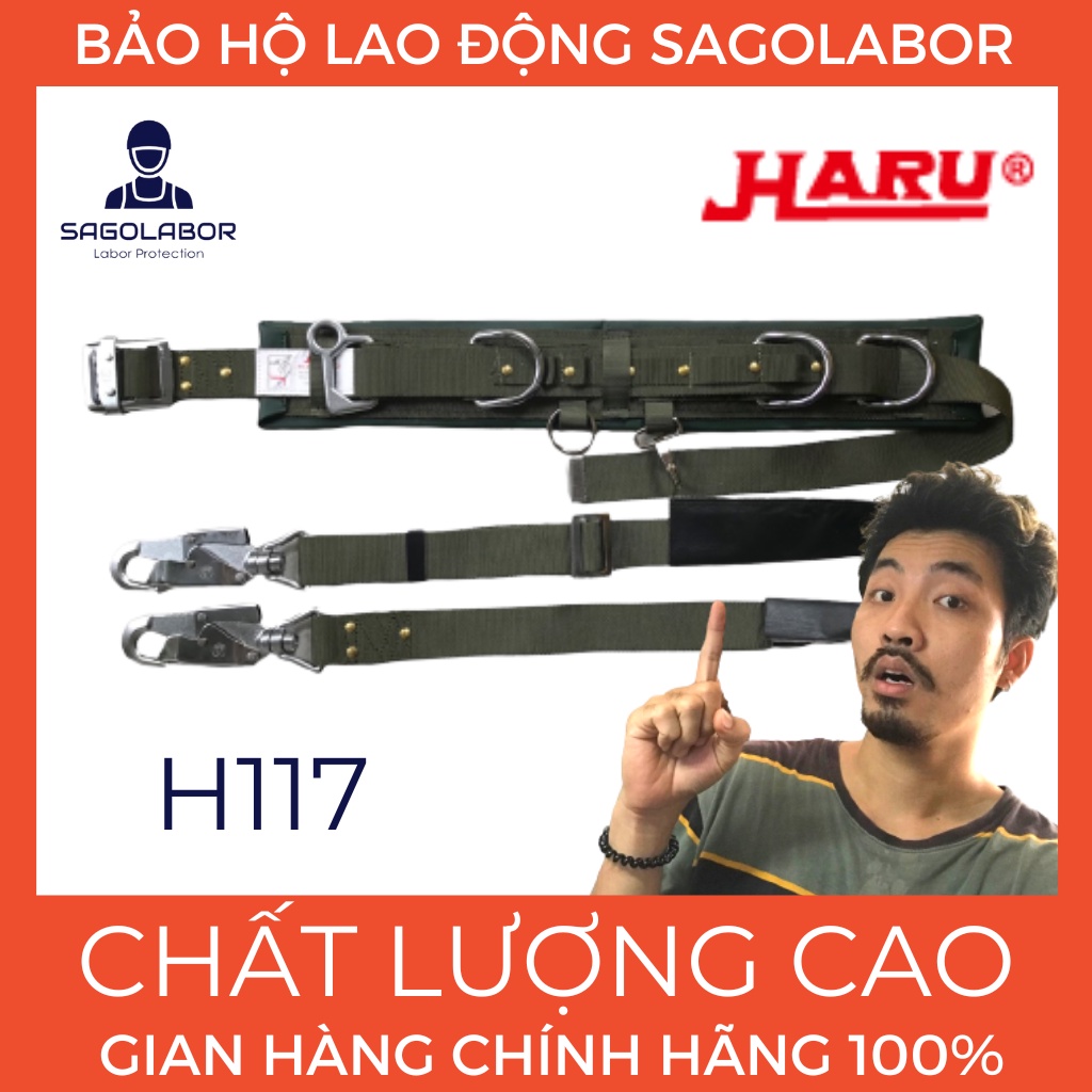 H117 HARU Nhật Bản - Dây đai an toàn điện lực EVN bảo hộ lao động - Gồm đai bụng, bảng dẹt 2 móc xoay