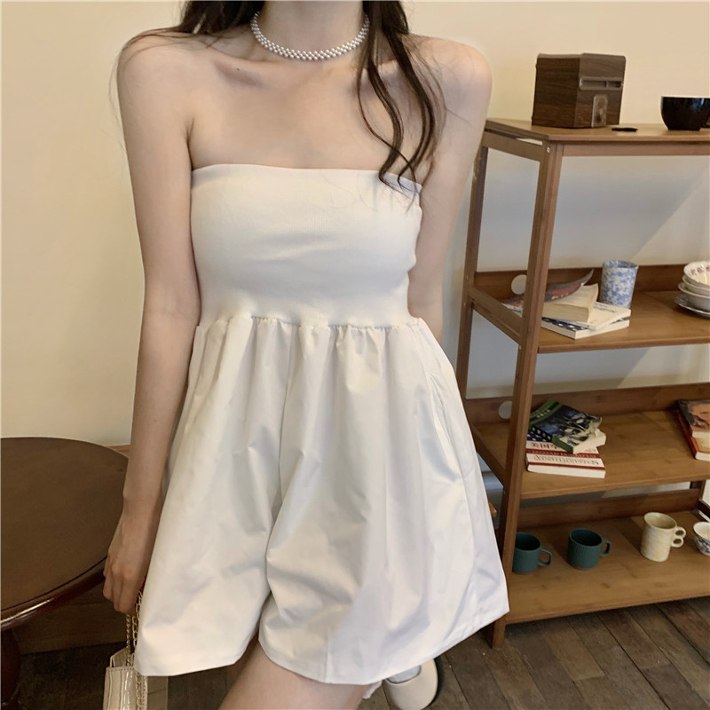 Áo liền quần Trễ Vai Màu Trơn Phong Cách Hàn Quốc | BigBuy360 - bigbuy360.vn