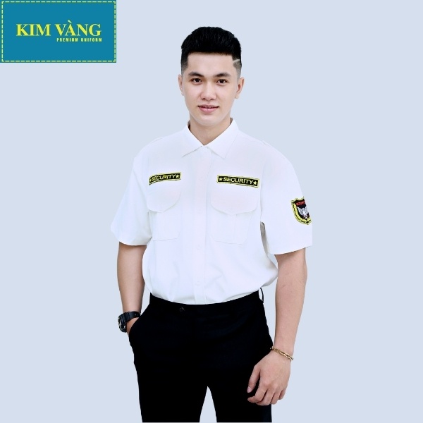 Áo bảo vệ nam nữ đồng phục an ninh tay ngắn chất liệu Kaki thun thoáng mát- Màu trắng mẫu 01