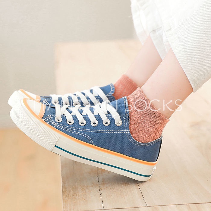 TIAN TIAN T161 Vớ tất ngắn cổ Cotton Cổ Thuyền Thoáng Khí Mỏng Nhẹ Màu Trơn Chống Trượt Dễ Phối Đồ Thời Trang Mùa Hè Phong Cách Nhật Bản Cho Nữ