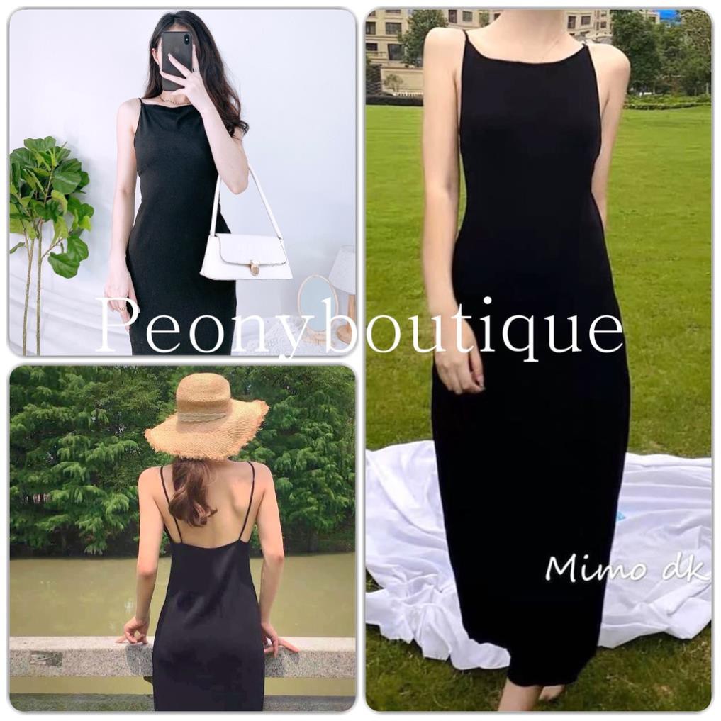 Đầm Hai Dây Hở Lưng PEONYB Nữ [FREESHIP] 🌸 Váy midi 2s body dáng ôm màu đen trơn thiết kế sexy Ulzzang HOT 🌸 đẹp