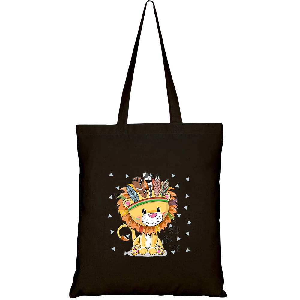 Túi vải tote canvas HTFashion in hình cute cartoon tribal lion feathers HT349