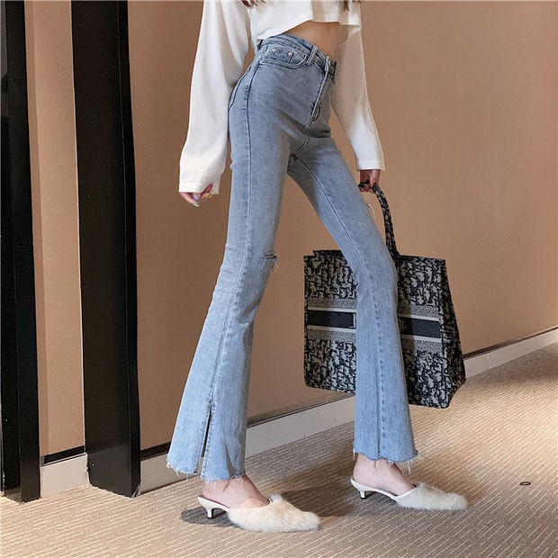 Quần Jeans nữ ống loe cạp cao Ulzzang