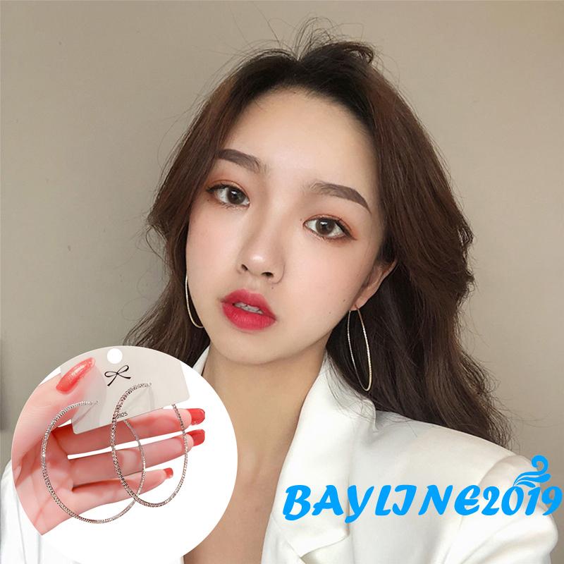 BAY-Khuyên tai hình tròn lớn màu trơn sáng bóng kích thước lớn cho nữ