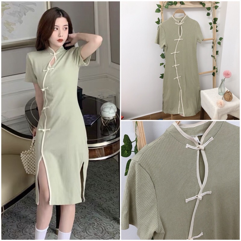 Sườn xám đầm cổ tàu body cách tân