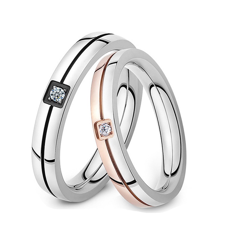 Nhẫn Đính Hôn Bằng Titan Đính Đá Thời Trang Dành Cho Nam Nữ