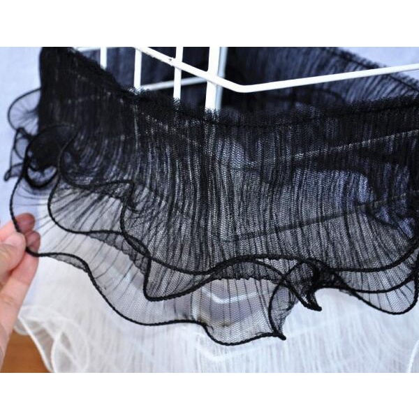 Cuộn Vải Tuyn Thêu Hoa Trắng Đen Rộng 12CM Dài 1Yard