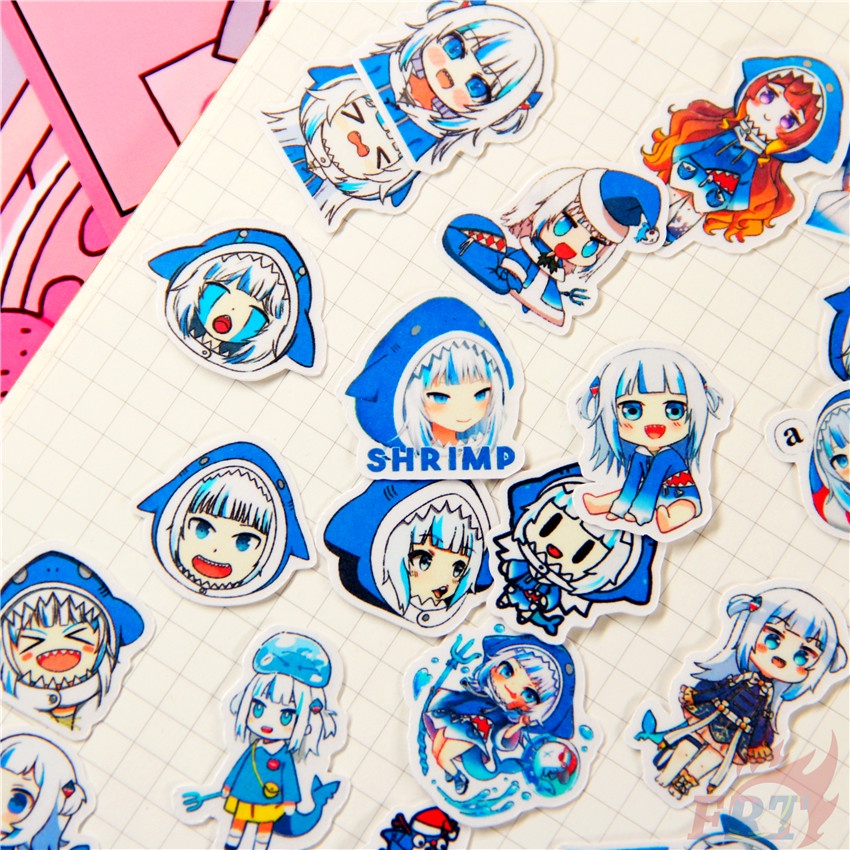Set 50 miếng dán trang trí album ảnh họa tiết Hololive Vtuber Gawr Gura Q-1 kích thước 2-3 cm