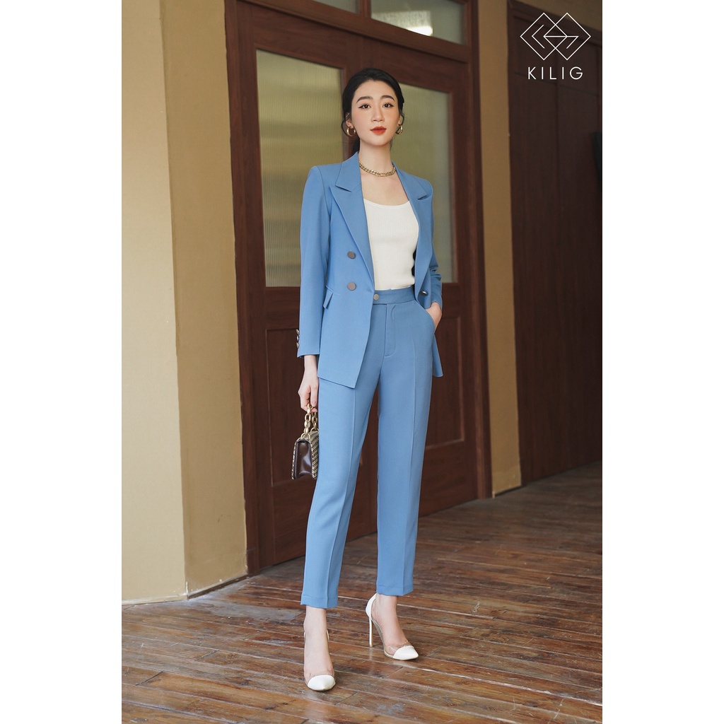 Bộ vest nữ công sở KILIG áo vest dài tay kết hợp quần tây dáng baggy