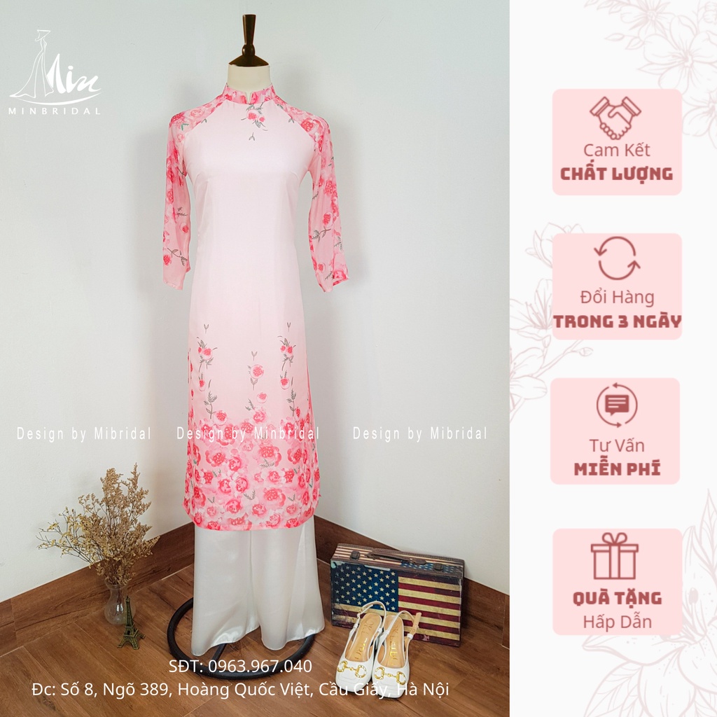 Áo dài cách tân 4 tà vải voan tơ óng màu hông | BigBuy360 - bigbuy360.vn