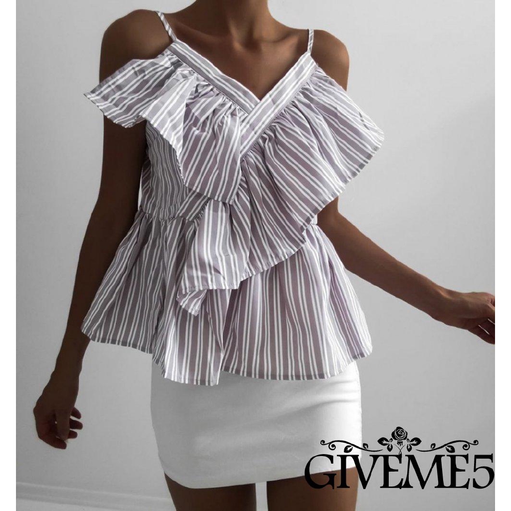 Áo nữ vai dây họa tiết sọc thời trang quyến rũ