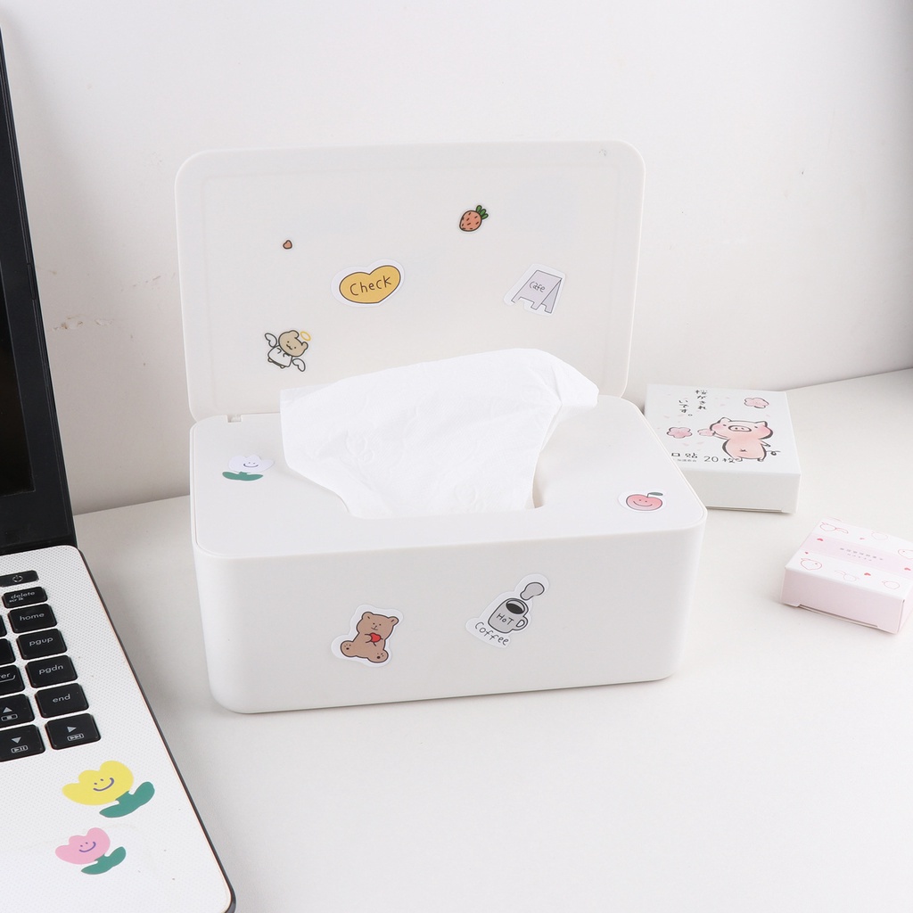 Hộp đựng khăn giấy ướt phong cách Nhật Bản có nắp che bụi