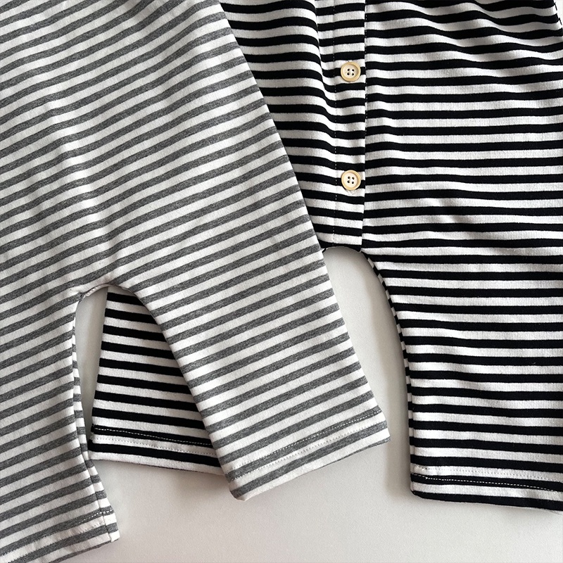 Bộ Áo Liền Quần Dài Tay Chất Liệu Cotton In Họa Tiết Kẻ Sọc Thời Trang Mùa Đông Cho Bé Sơ Sinh