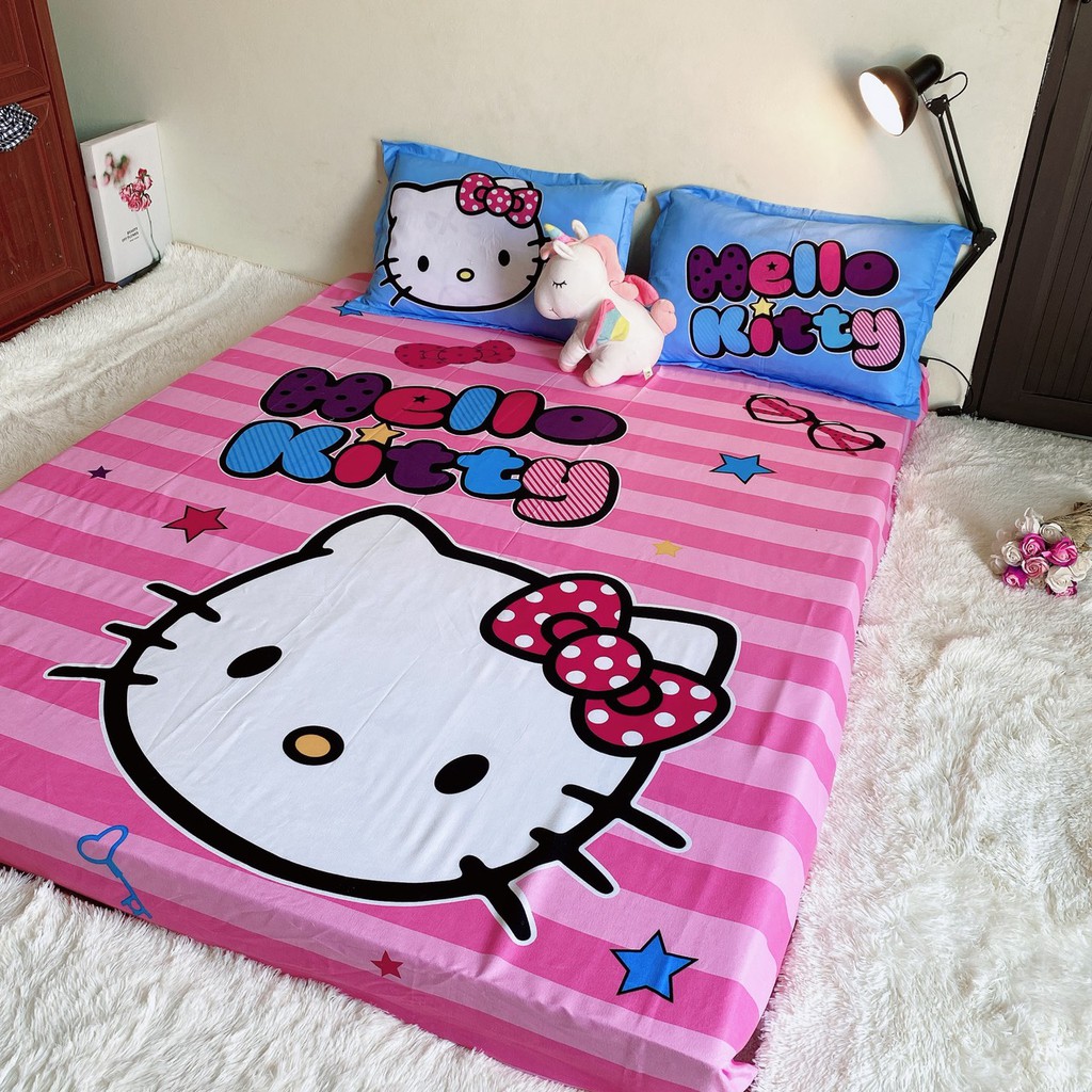 Bộ Ga Gối 3 Món Cotton Tina- Hello Kitty