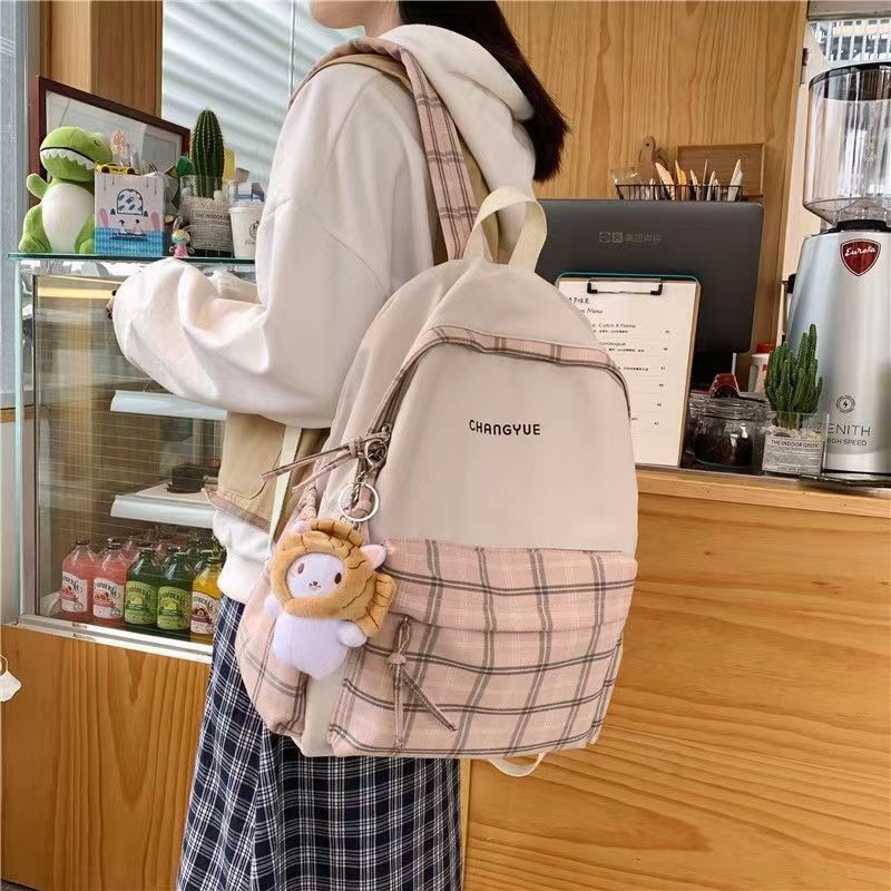 Ba Lô Họa Tiết Ca Rô Phong Cách Hàn Quốc Xinh Xắn Dành Cho Nữ