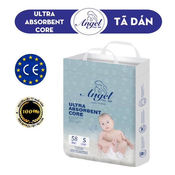 Tã Dán ANGEL Ultra Absorbent Core Size NB62- S58-M54-L50-XL46