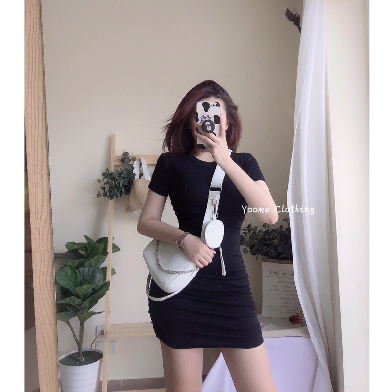 [Mã SKAMSALEP6 giảm 10% tối đa 100K đơn 150K] Váy Body cổ tròn nhún hông TAY CỘC [ ẢNH THẬT SHOP CHỤP ] | BigBuy360 - bigbuy360.vn