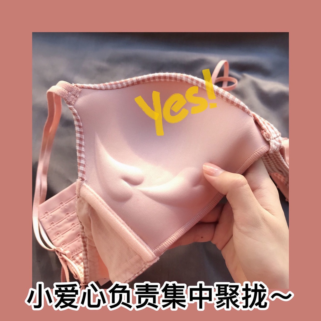 Bộ Đồ Lót Không Gọng Thép Họa Tiết Caro Sau Lưng Phong Cách Nhật Bản Dành Cho Nữ