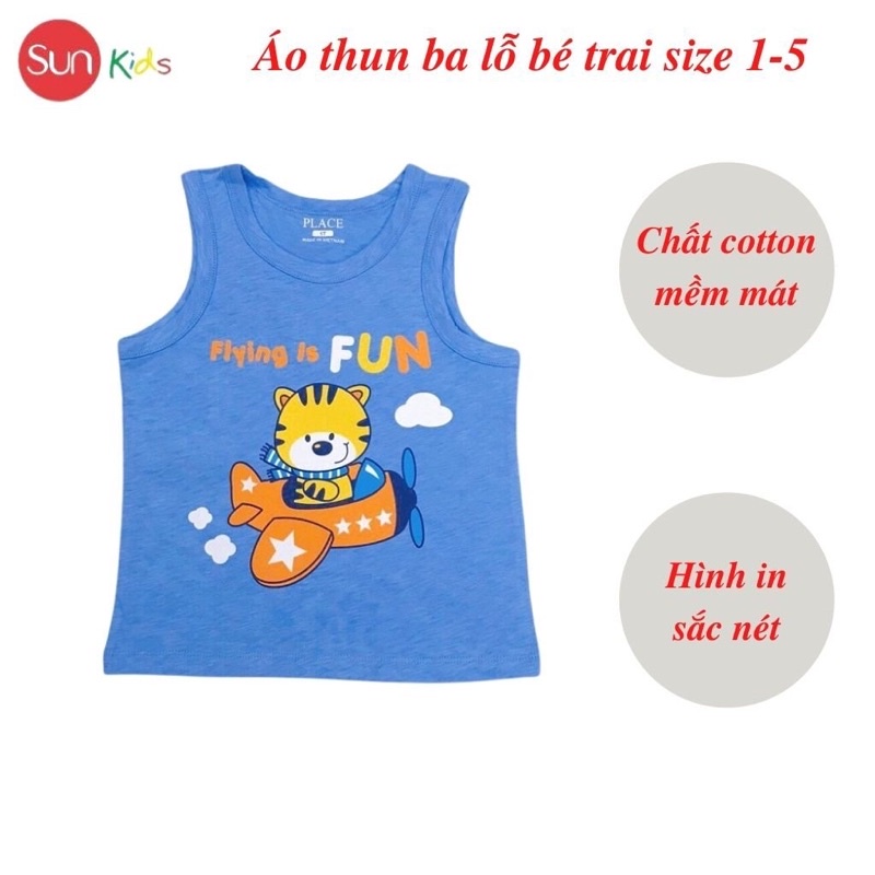 Áo thun bé trai, áo ba lỗ bé trai chất cotton, nhiều màu, Size 1 - 5 tuổi - SUNKIDS1