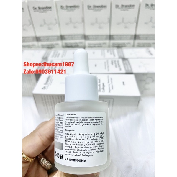 Serum Niacinamide 10% Dr.brandon Brightening Face collagen trắng da,mờ vết thâm đen,đốm đen 20ml.