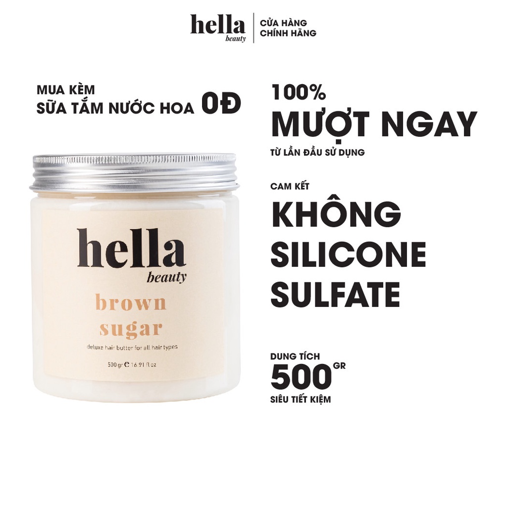 Mặt Nạ Dưỡng Tóc Đường Nâu 500G Hella Beauty Dành Cho Mọi Loại Tóc Dạng Kem Ủ Phục Hồi Tóc Hư Tổn Bóng Mượt Giảm Khô Xơ