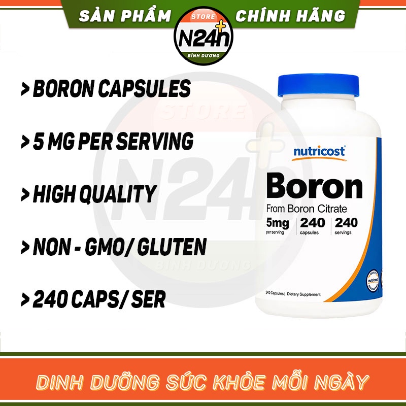 Nutricost Boron 5mg Viên Bổ Sung Boron Tăng Hệ Miễn Dịch Sinh Lý Cho Nam
