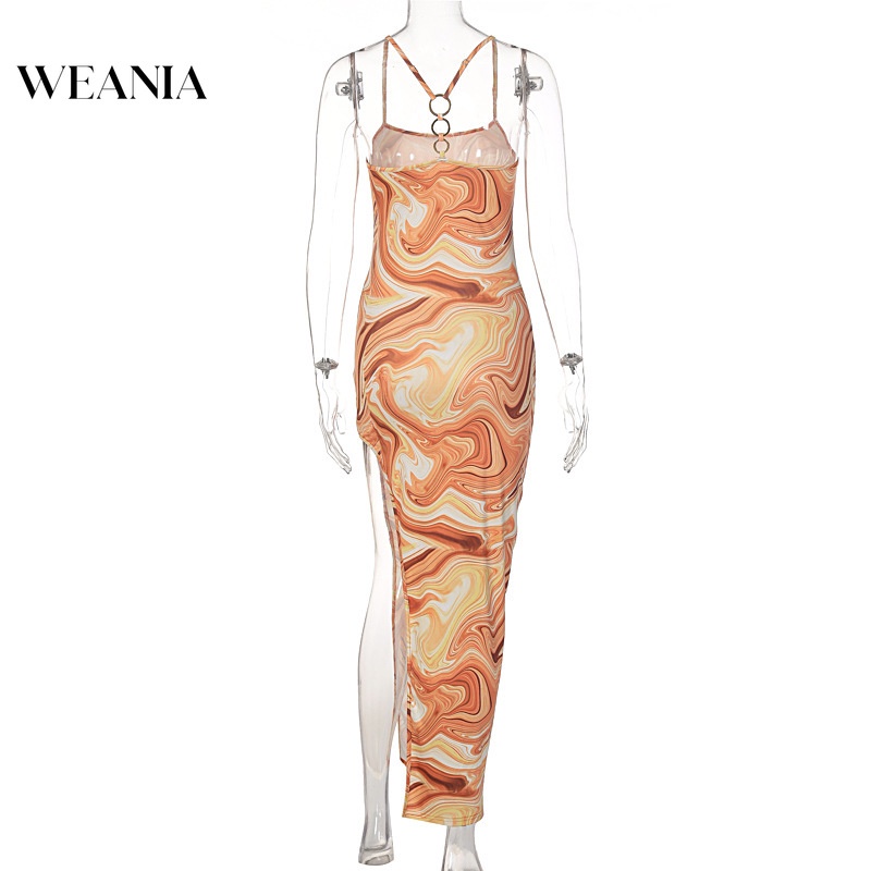 Đầm Dài Xẻ Tà Hở Lưng Họa Tiết In Thời Trang Mùa Hè Cho Nữ