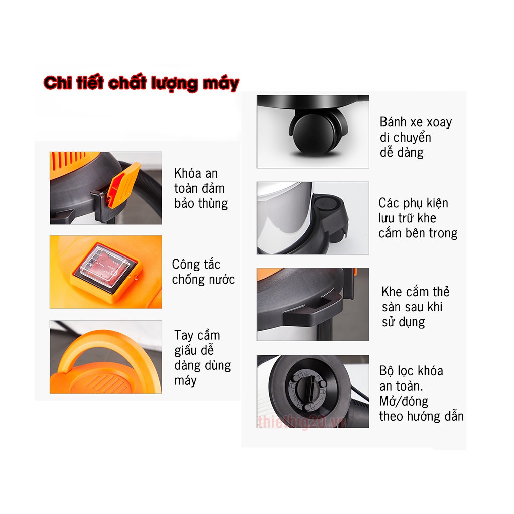 Máy hút bụi gia đình khô và ướt dung tích 12L-15L-18L vỏ inox công suất 1200W Yangzi XC99-15 (Điện 220V) | BigBuy360 - bigbuy360.vn