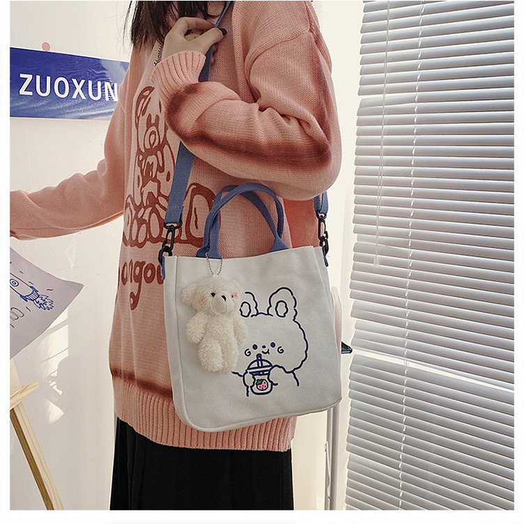 Túi tote đeo chéo vải bố canvas gấu thỏ cute Teen Store TS875