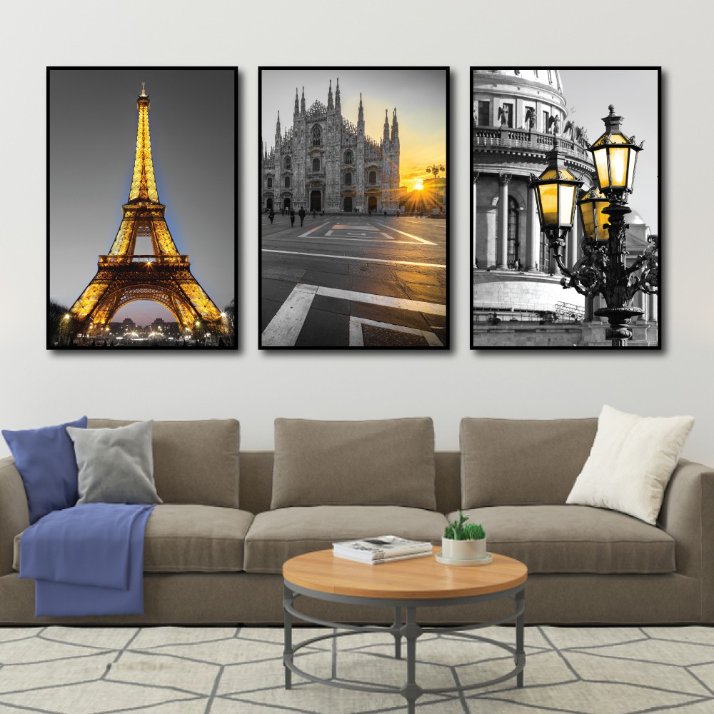 Tranh treo tường canvas tháp Eiffel 2 decor trang trí phòng khách, phòng ngủ và cầu thang có khung cao cấp khổ lớn 40x60