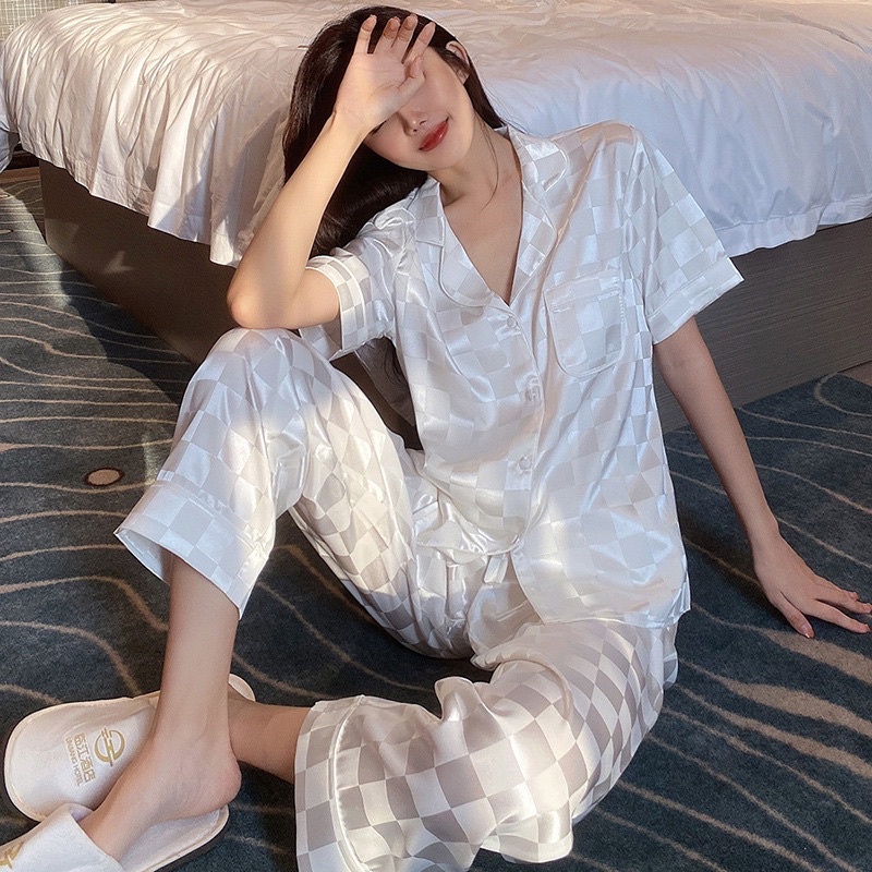 Bộ Pijama Lụa Ô Hàng Thiết Kế Cao Cấp Mặc Nhà Sang đẹp