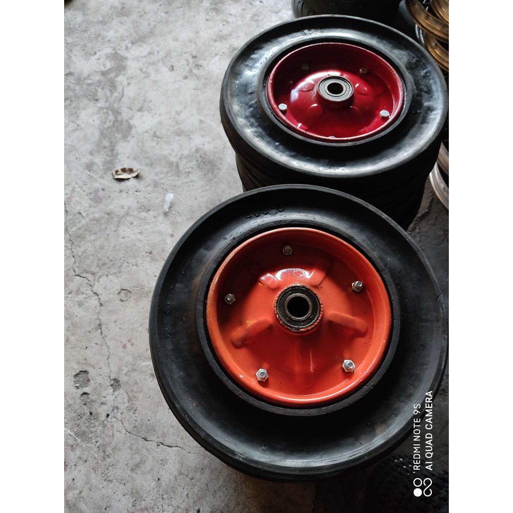Bánh xe trộn bê tông 400-8 Đã có bi  Bánh xe đặc đường kính 35cm p35 Bánh xe cao su