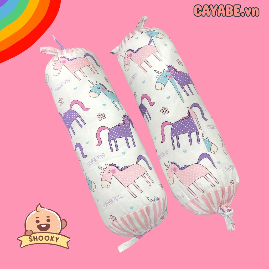 Gối ôm cotton cho bé sơ sinh CAYABE ngựa Pony/ Unicorn trắng hồng