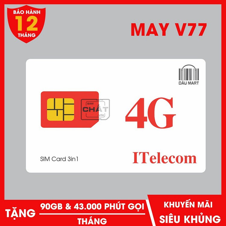 Sim Vina Gói Itelecom sim 4g gói cước may data siêu tốc Tặng 90GB Data 1 Tháng Nghe Gọi Miễn Phí