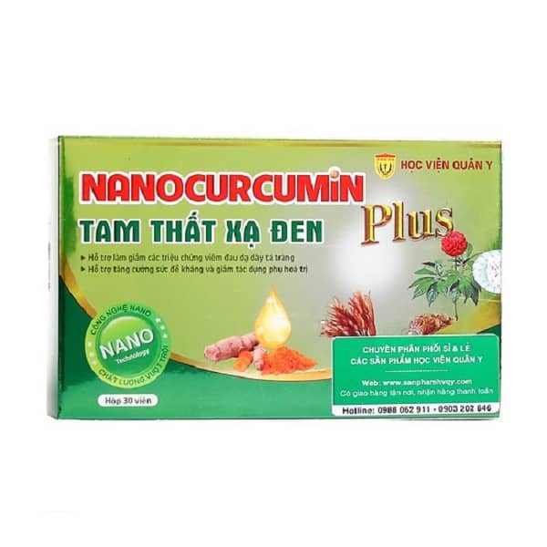 Nano Curcumin Plus Tam Thất Xạ Đen plus Học viện quân y - Hỗ trợ giảm đau dạ dày, chống oxy hóa (30 viên)