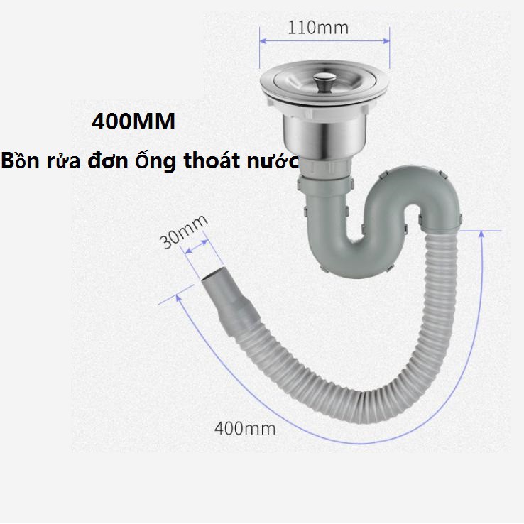 Ống thoát nước bồn rửa chén khử mùi uốn cong chữ S-Bồn rửa đơn Ống thoát nước-C409