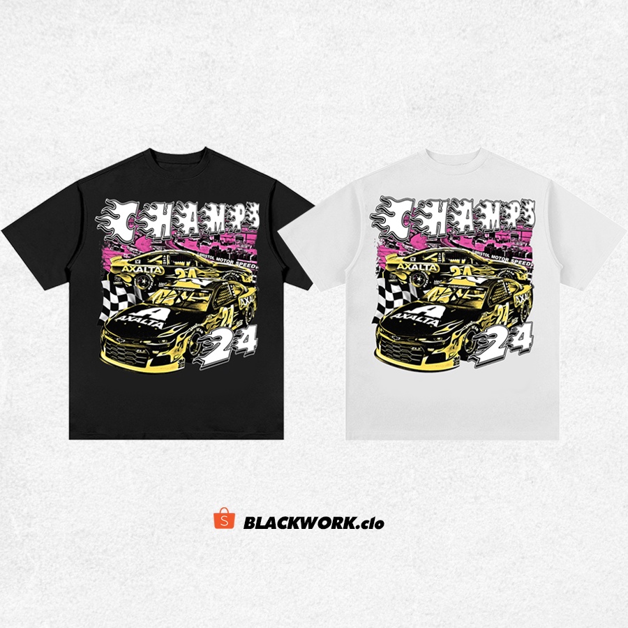Áo Thun Vintage Champs Tay Lỡ Unisex - Đen/ Trắng Cổ Tròn | Blackwork