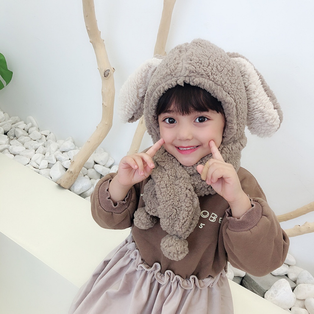 Nón trùm đầu kiêm khăn choàng cổ mùa đông bằng vải bông dày dặn in họa tiết hoạt hình dễ thương cho bé