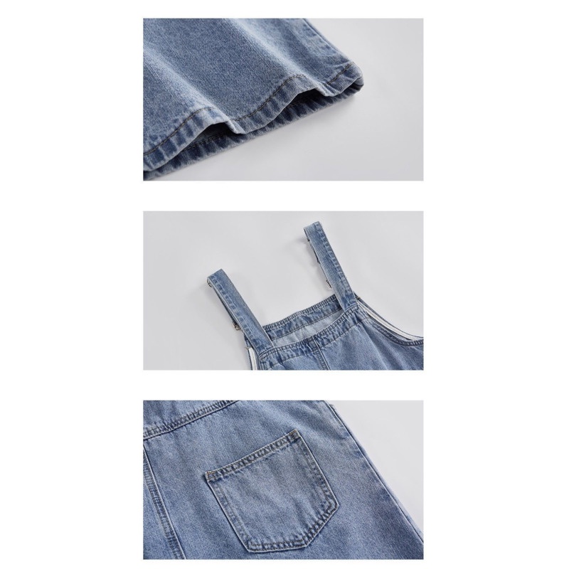 Đầm Yếm Denim Không Tay Lưng Cao Dáng Rộng Thời Trang Hàn Quốc