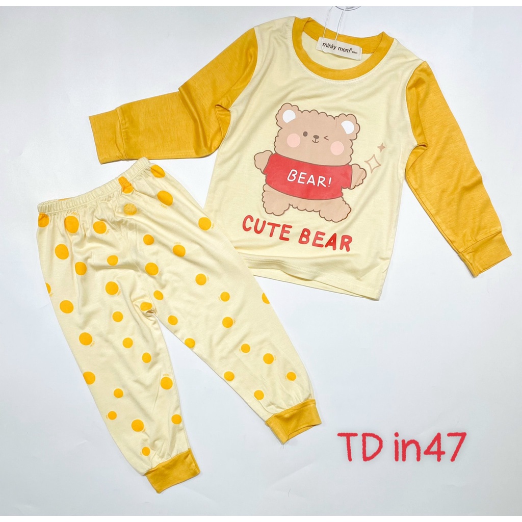 Bộ Dài Tay THUN LẠNH MINKYMOM Phối Màu In Hình Động Vật Dễ Thương Cho Bé TD-IN47