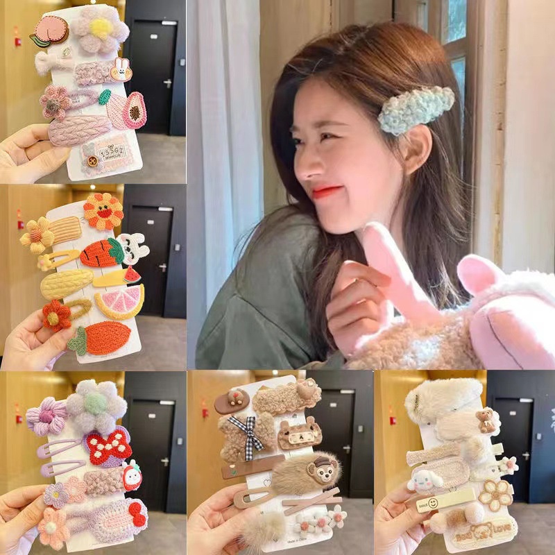 Set 8 - 10 kẹp tóc thu đông phong cách Hàn Quốc dễ thương dành cho bé