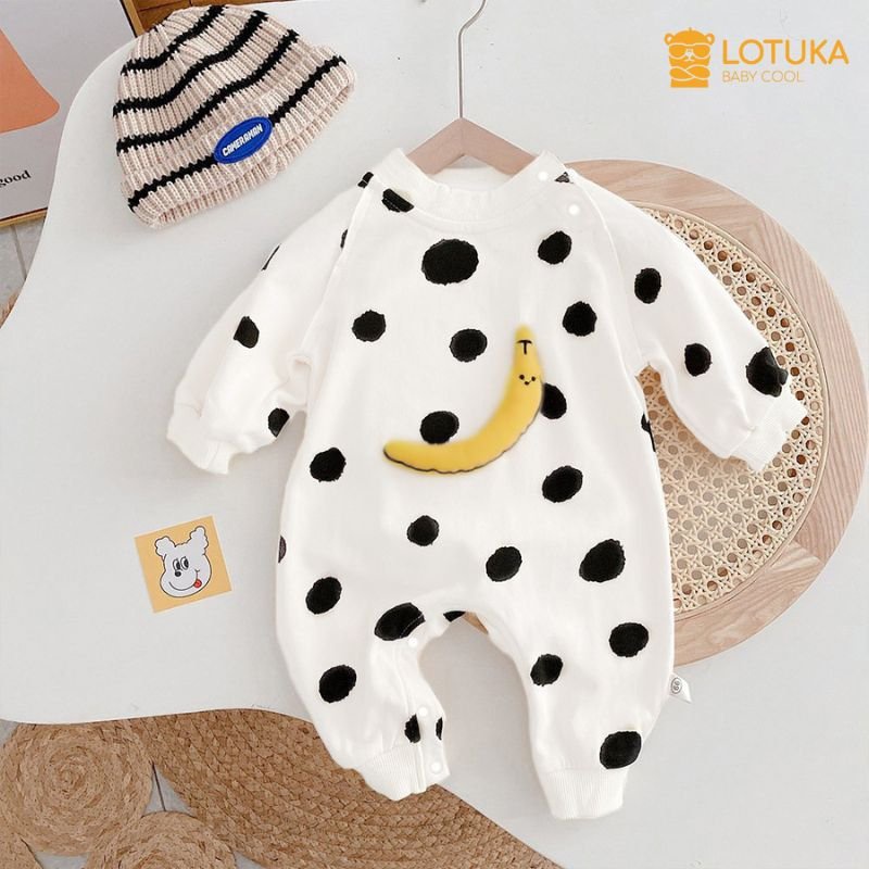 Combo bodysuit mùa thu cho bé, body chip, đồ liền thân dài tay hình chuối, mặt cười dễ thương size 3-12kg